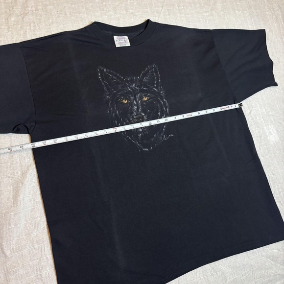 Vintage Wolf Shirt Mens XL Black Hand Painted Single Stitch Tee USA 90s - Picture 10 of 11